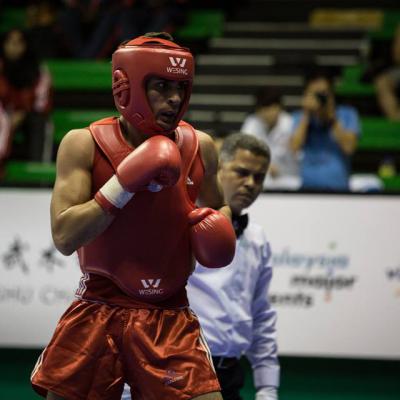 Thomas Nguyen pendant le Championnat du monde de Sanda 2014.