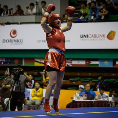 Delphine Stambouli au Championnat du Monde de Sanda 2014.