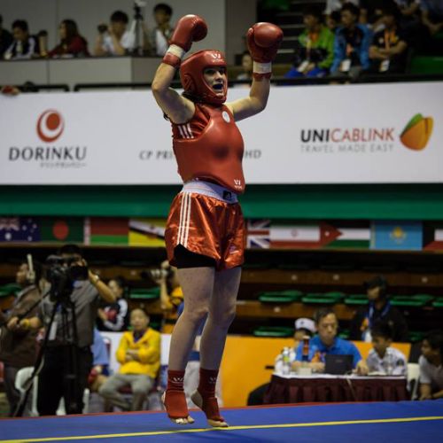 Delphine Stambouli au Championnat du Monde de Sanda 2014.